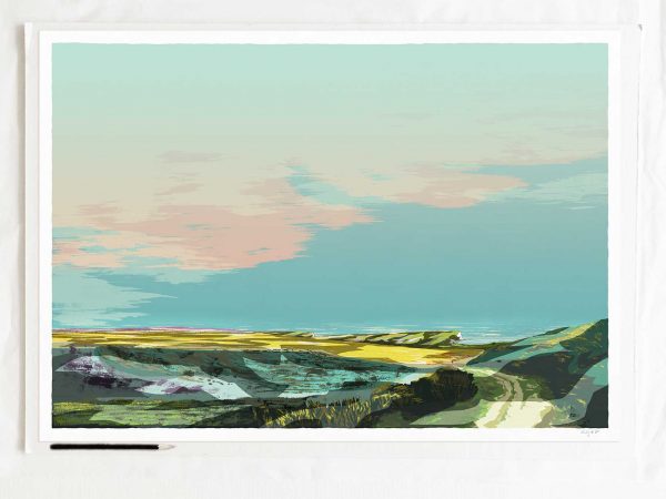 art print titled Spring South Downs From Seaford to Cuckmere Haven by artist alej ez