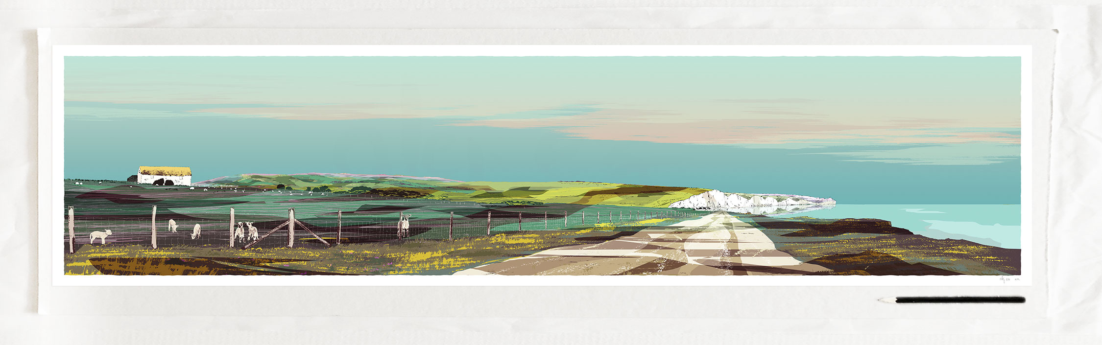 art print titledSpring Lambs South Downs Seven Sisters Cliffs from South Hill Barn by artist alej ez