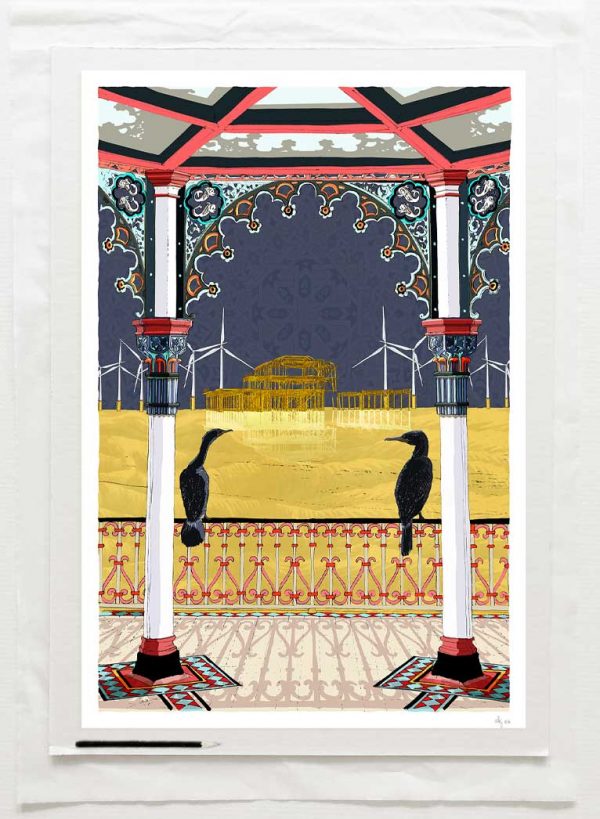 Art print titled Brighton Bandstand and West Pier Orient Nights