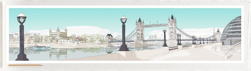 Art print by artist alej ez titled London River Thames by Tower Bridge Reflections