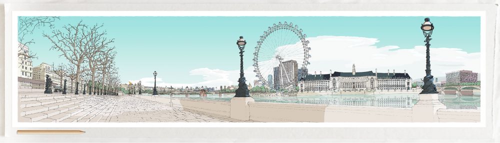Art print by artist alej ez titled London River Thames by Westminster Reflections