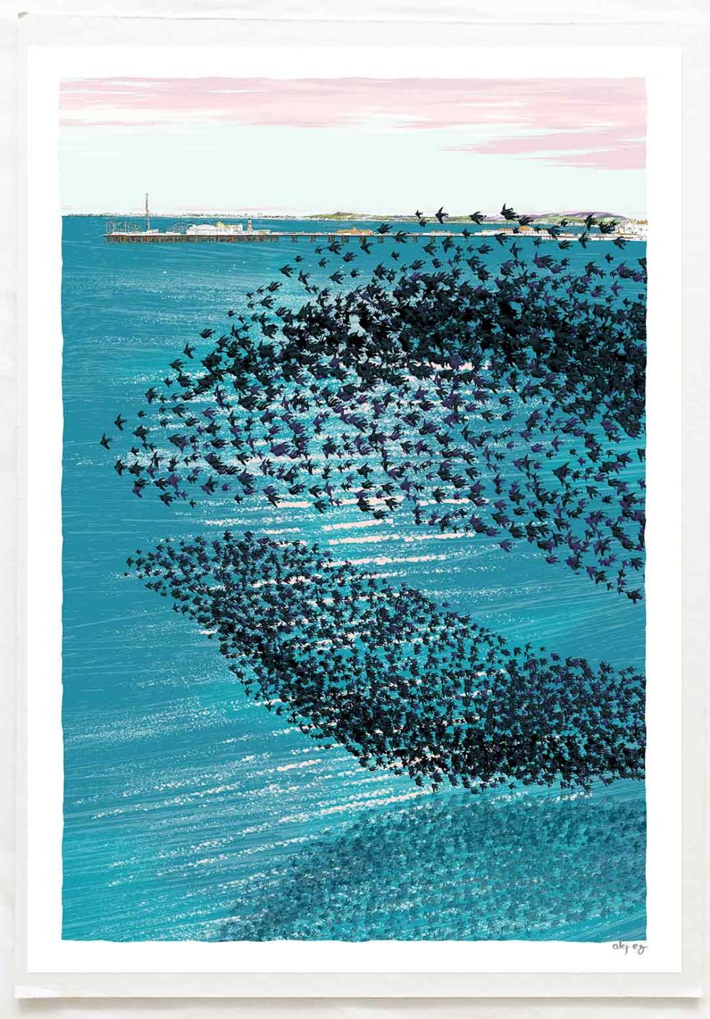 Art print titled Starlings Kemptown Brighton Seafront Ocean Blue by artist alej ez
