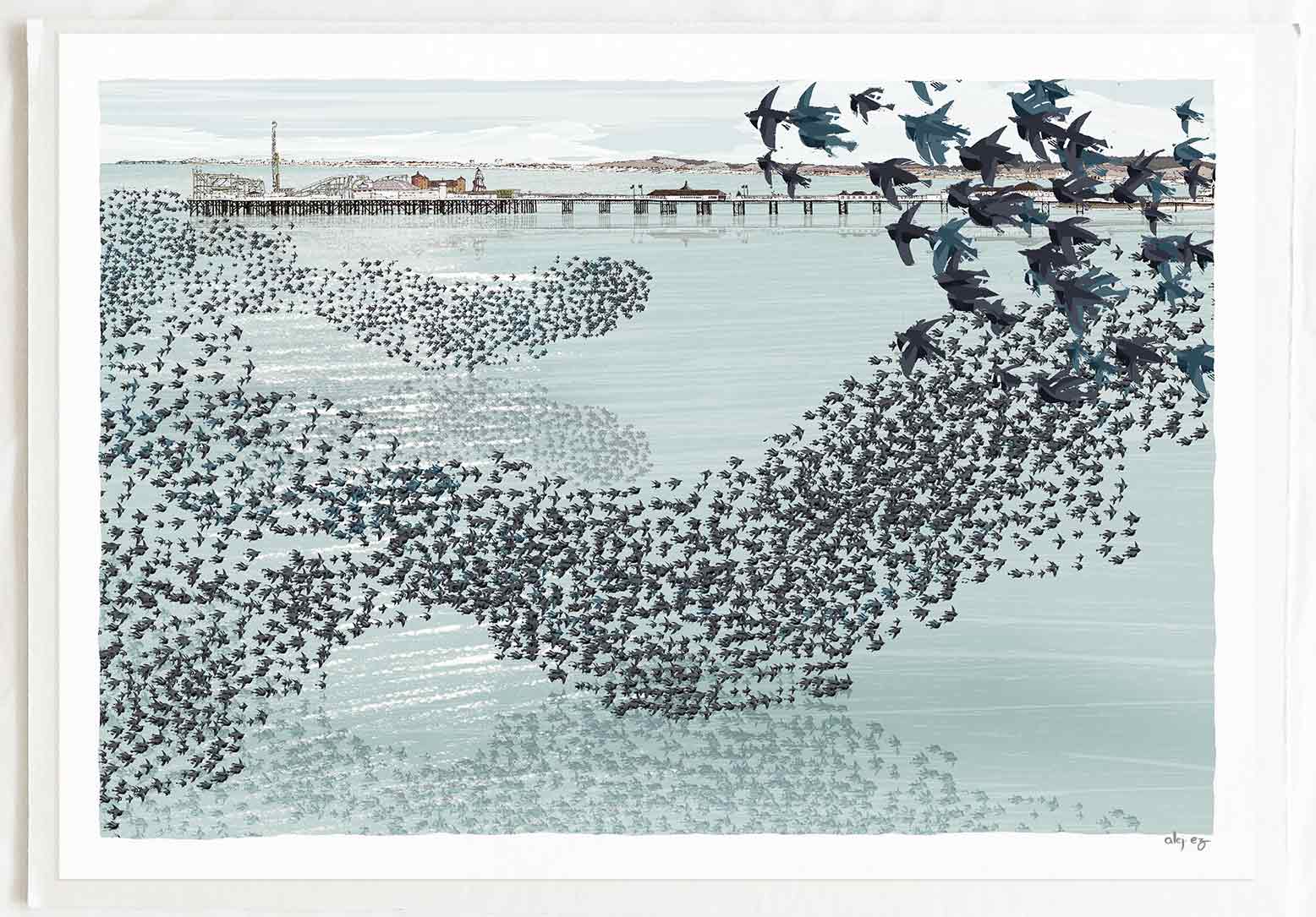 art print titled Starlings Kemptown Brighton Seafront Pebble Beach