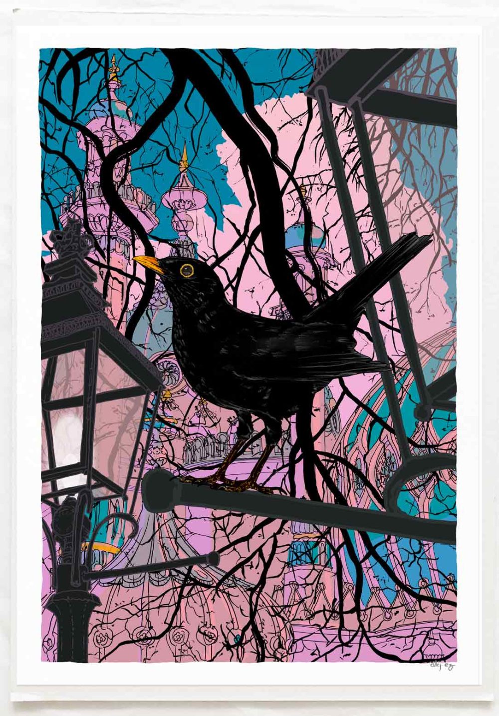 Art print titled Brighton Pavilion early morn blackbird song by artist alej ez