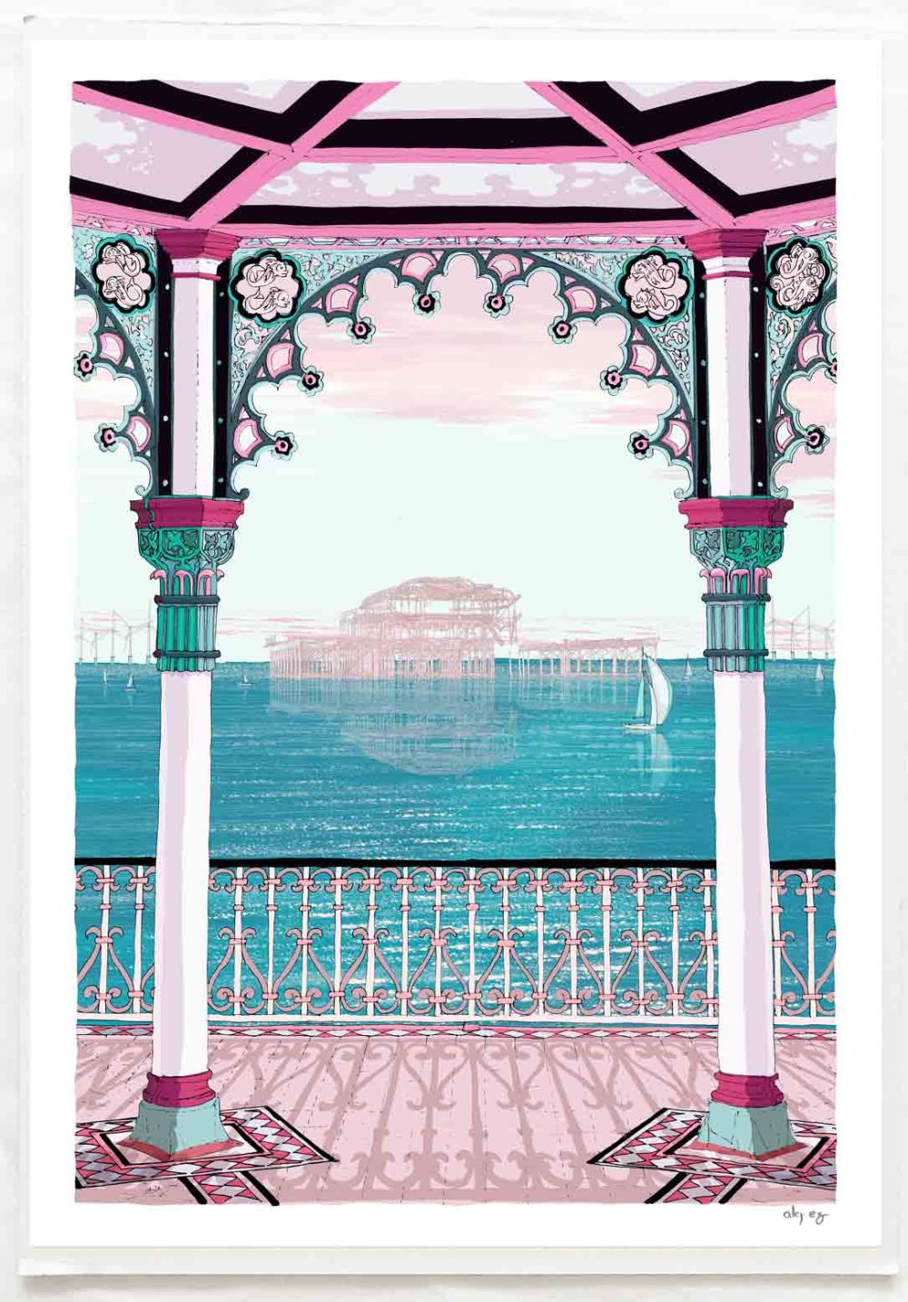 Brighton Bandstand Verandah West Pier View Ocean Blue