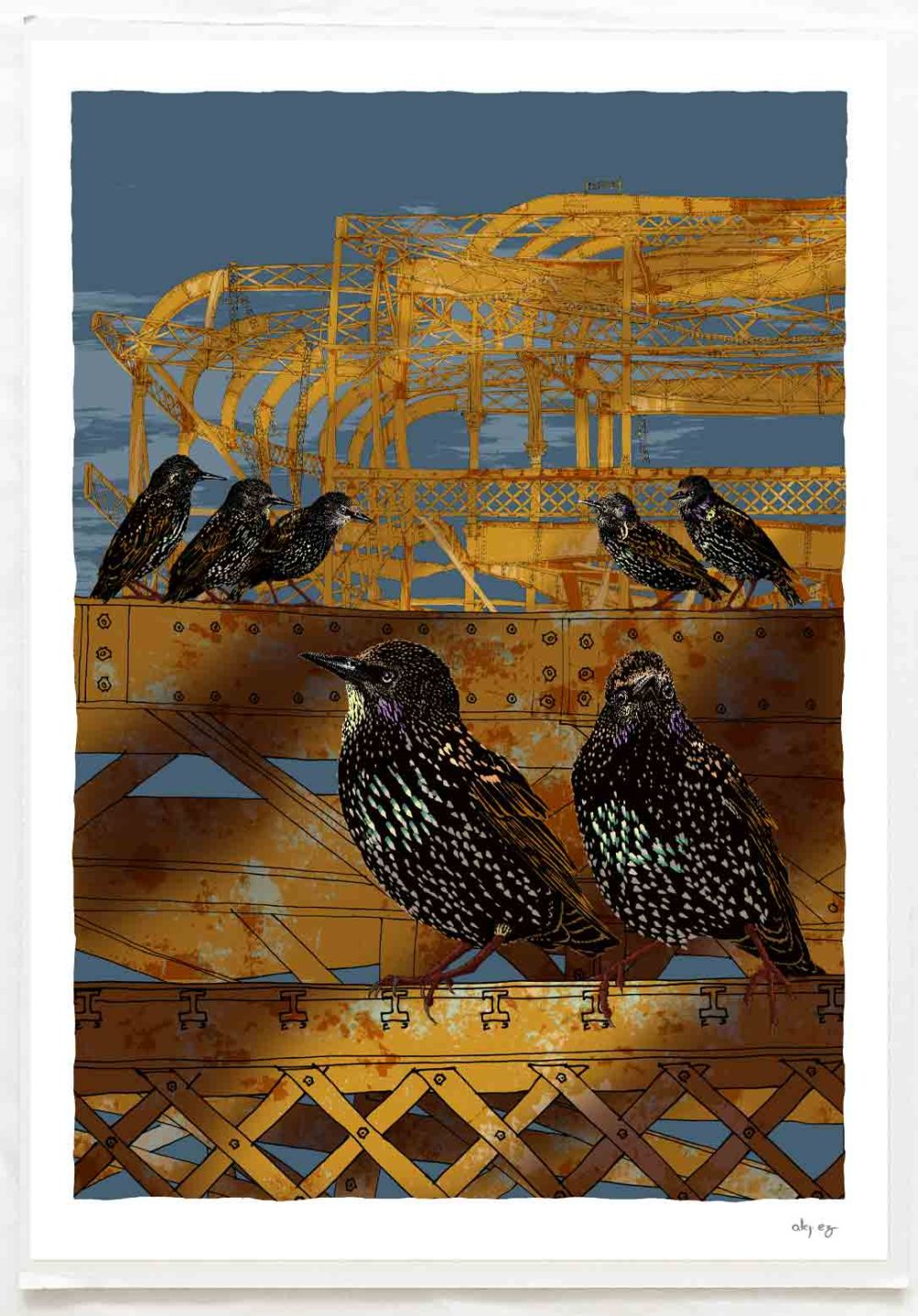 West Pier Starling Song Antique Ochre and Blue