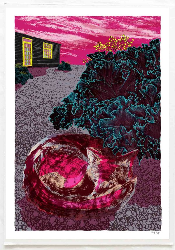 art print by artist alej ez titled Curled Fox Sky Prospect Cottage Shingles and Sea Kale