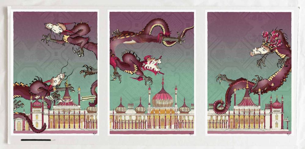 Dragon print Brighton Pavilion Life Triptych