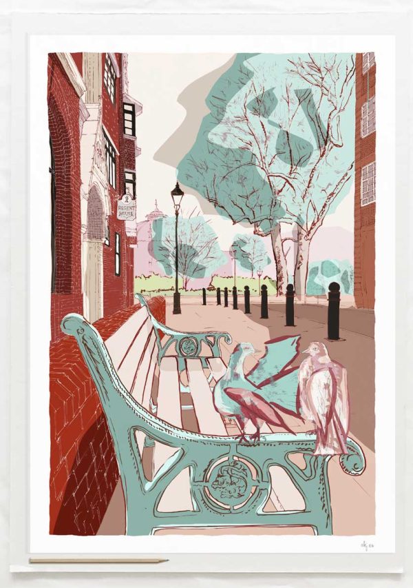 art print titled Prince's Place Love Pigeons Pavilion Gardens by the Dome