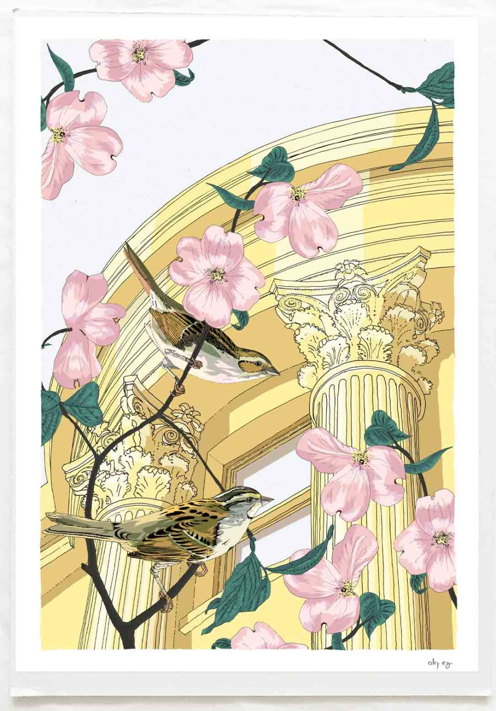 art print titled Brunswick Square The Sparrow and the Corinthian Dog Rose