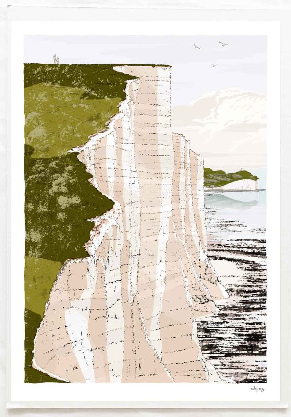 Art print titled Seven Sisters Cliffs Walk Brass Point Amber by artist alej ez
