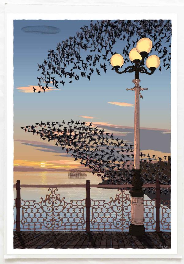 Art Print Titled Palace Pier Lights Starling Murmuration by artist alej ez