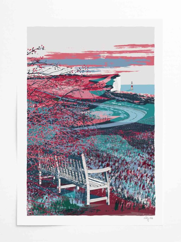 Art print titled Beachy Head Hawthorn Bench Scarlett by artist alej ez
