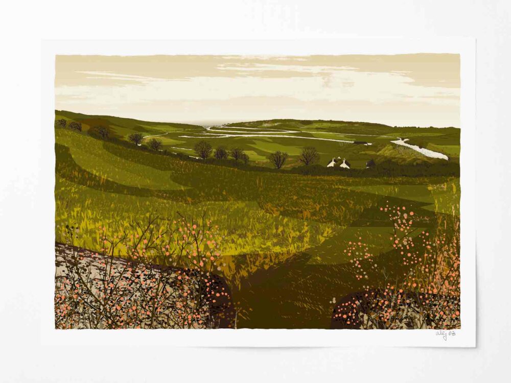 Art print by artist alej ez titled Cuckmere Valley Green Gold Fields