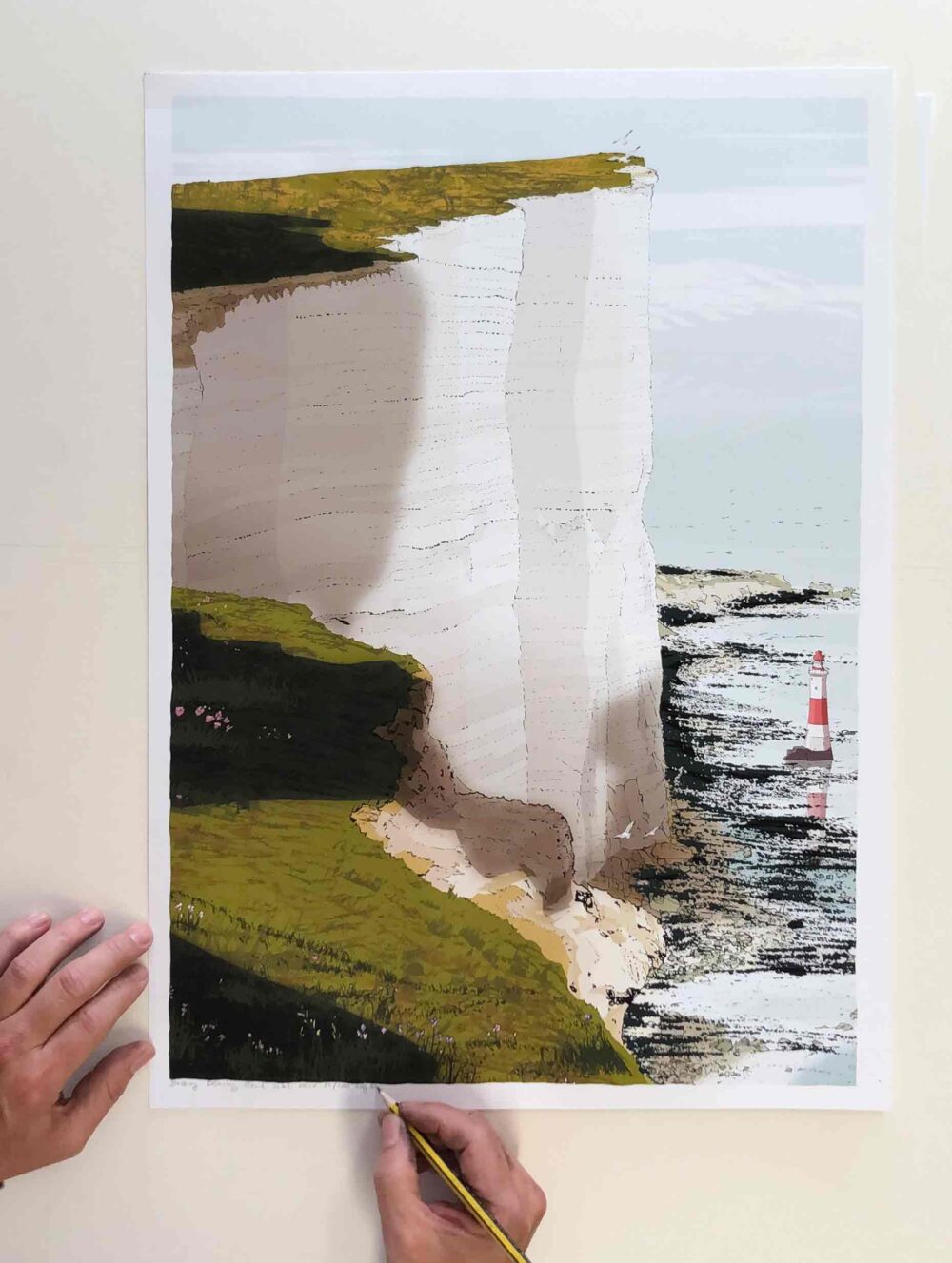 Art print by artist alej ez titled Breezy Beachy Head White Chalk Soaring Cliffs