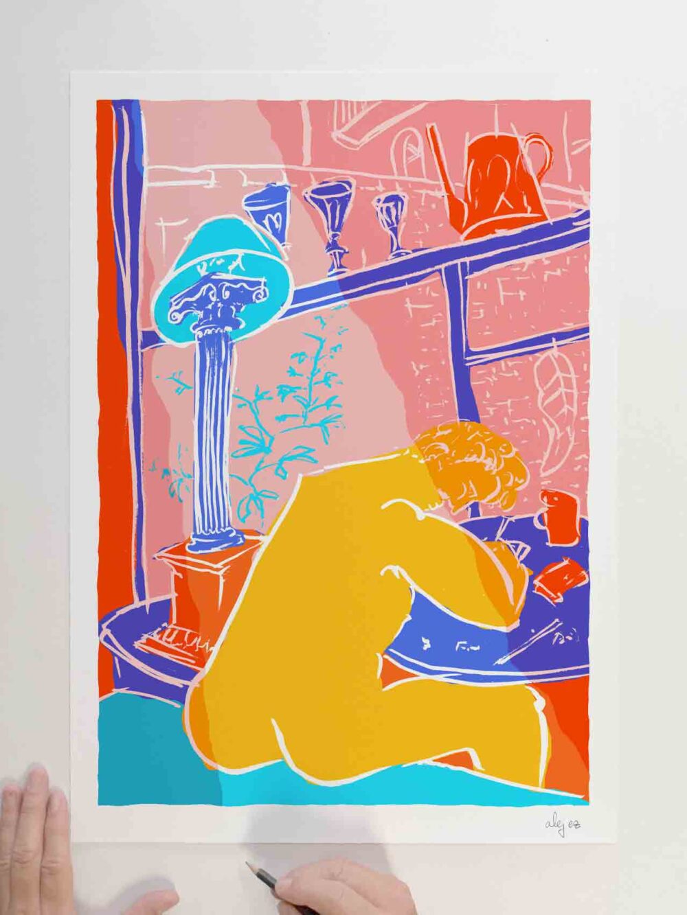 Art print titled The Artist Drawing in the Morning at Home by artist alej ez