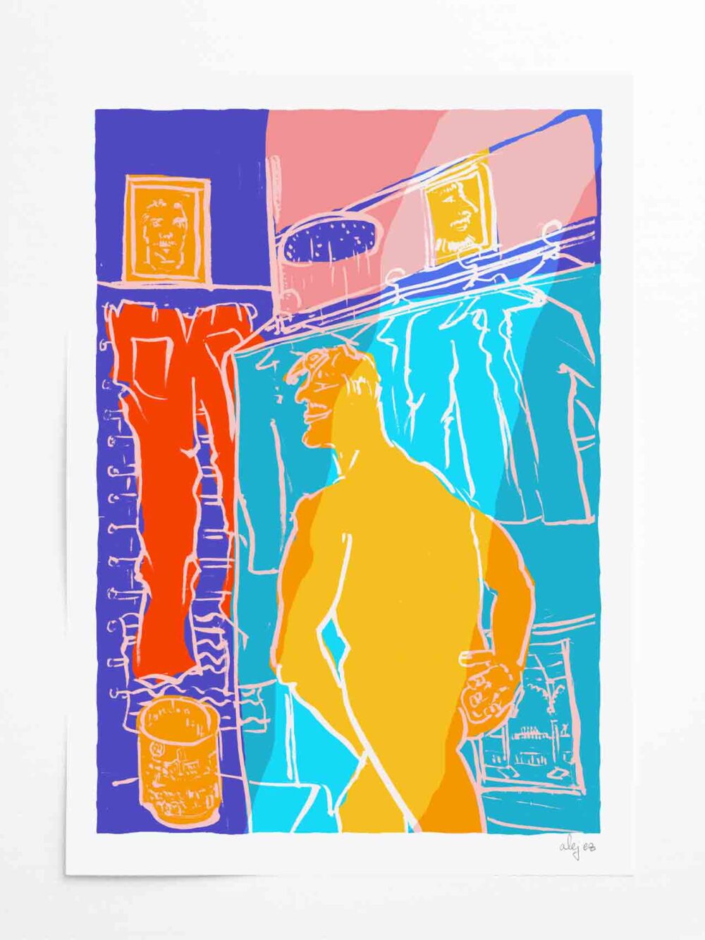 art print by artist alej ez titled Morning Shower on Laundry Day
