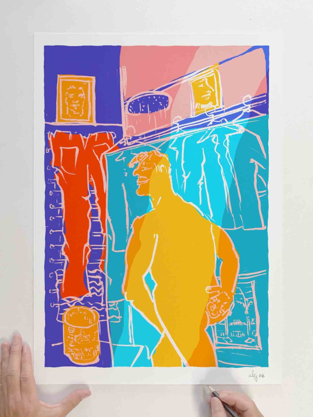 art print by artist alej ez titled Morning Shower on Laundry Day