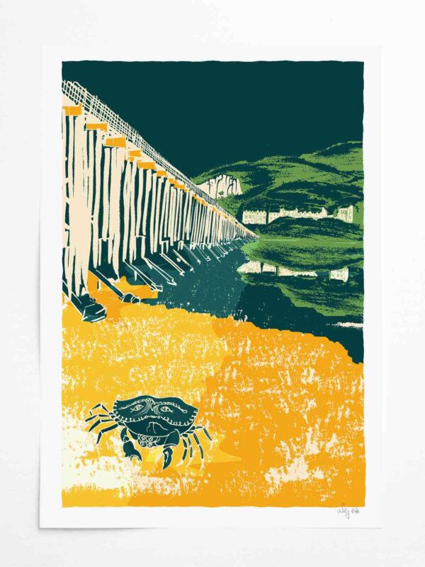 art print by artist alej ez titled The Old Crab and the Bridge over the Mawddach to Barmouth from Arthog A3 edition