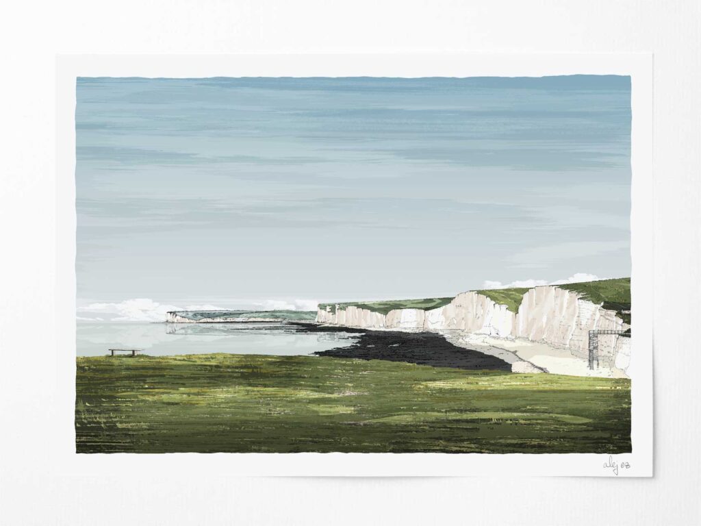 Art Print titled A Stop in the South Downs Way The Seven Sisters from Birling Gap by artist alej ez