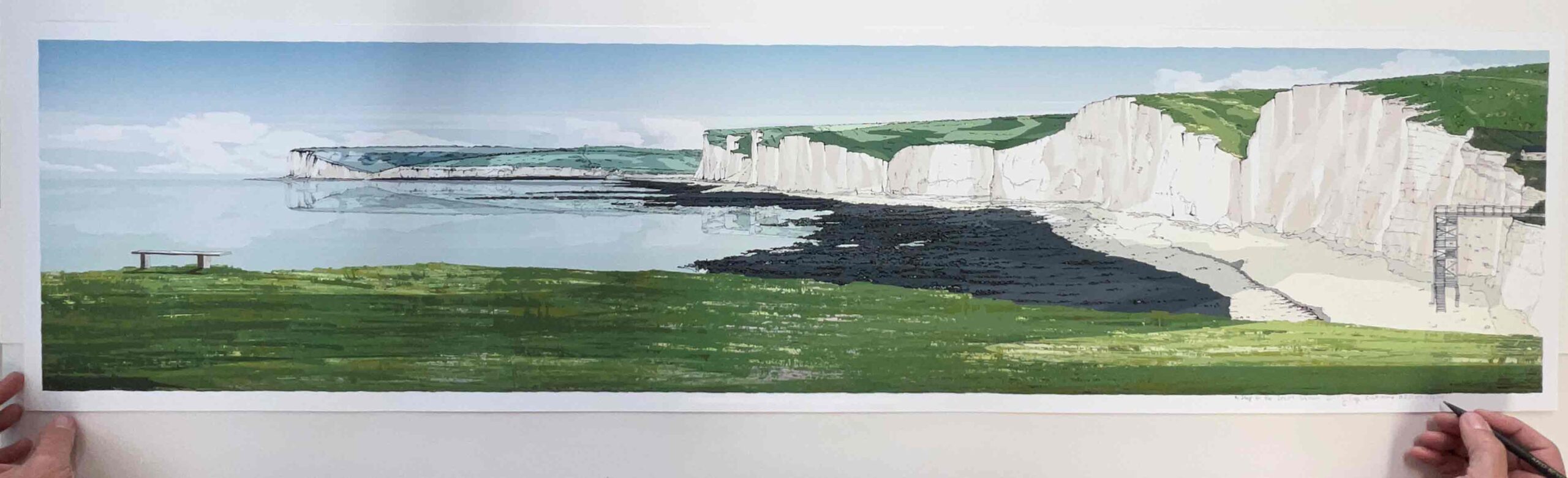 Art Print by artist alej ez titled A Stop along the South Downs Way the Seven Sisters from Birling Gap