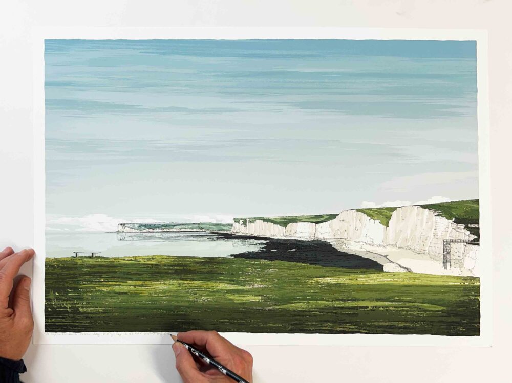 Art Print titled A Stop in the South Downs Way The Seven Sisters from Birling Gap by artist alej ez