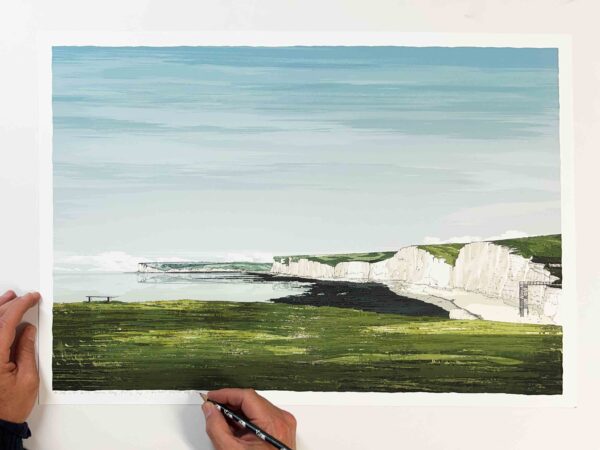 Art Print titled A Stop in the South Downs Way The Seven Sisters from Birling Gap by artist alej ez