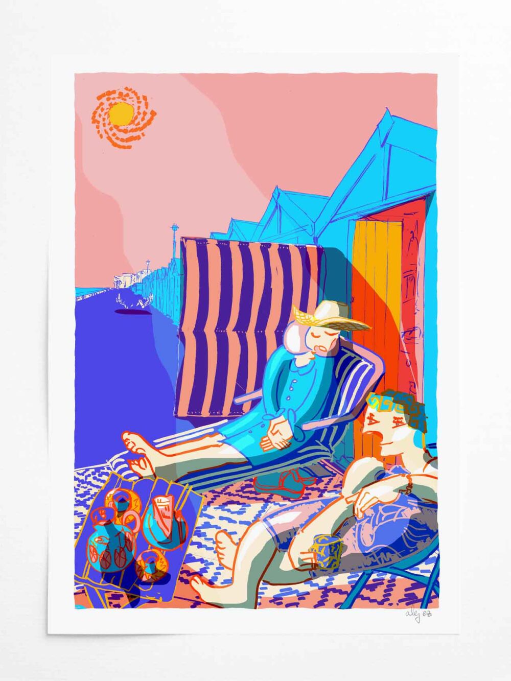 Art print titled Dozing and Sea Gazing at the Beach Hut by Hove Lawns Brighton by artist alej ez