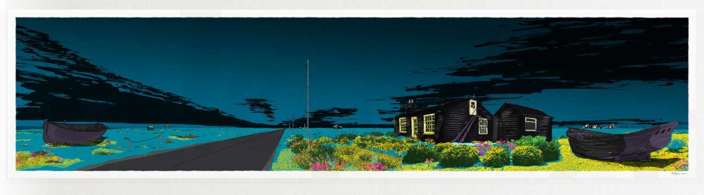 art print titled Derek Jarman Blue Night Dungeness Prospect Cottage by artist alej ez