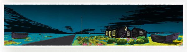 art print titled Derek Jarman Blue Night Dungeness Prospect Cottage by artist alej ez