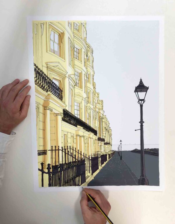 Art print by artist alej ez titled Brunswick Square Gardens and Regency Town House Amber