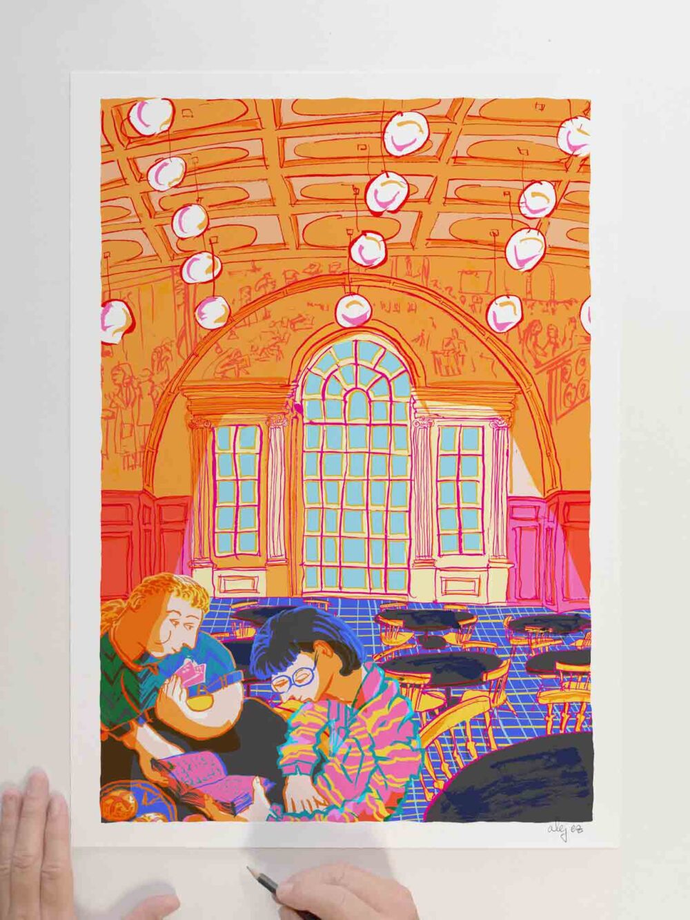 Art print by artist alej ez titled London Royal Academy Tea and Cake at the Cafe with an Art Friend