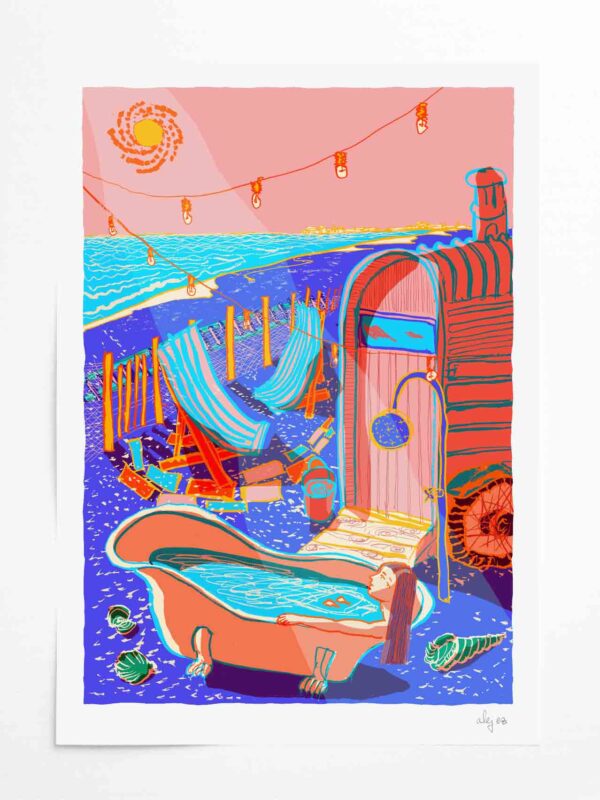 Art print by artist alej ez titled Relax and Recharge Brighton Beach Sauna