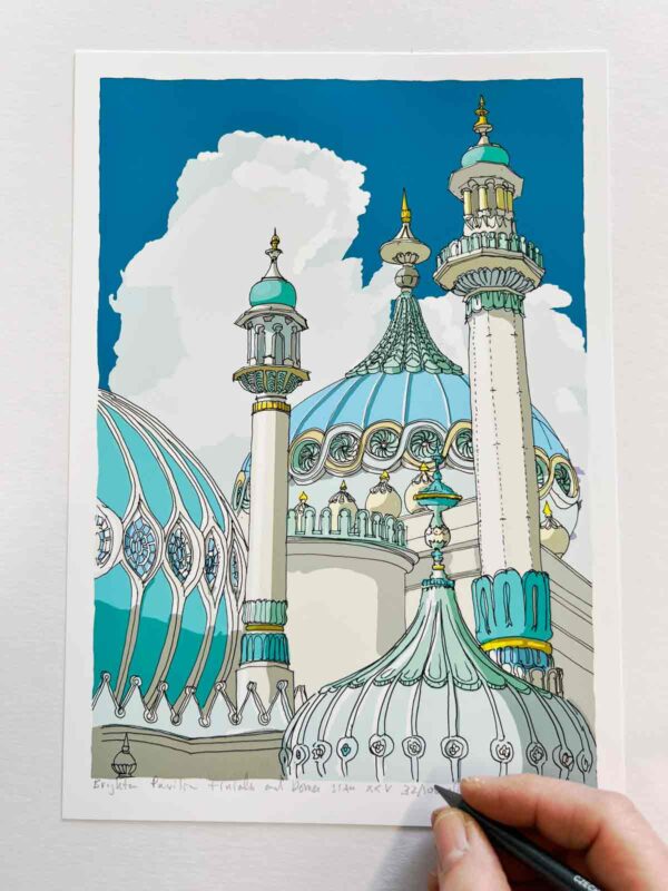 Fine art print by artist alej ez titled Brighton Pavilion Domes and Turrets Ocean Blue