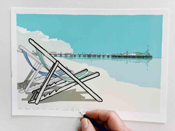 Fine art print by artist alej ez titled Deck Chairs Brighton Pier
