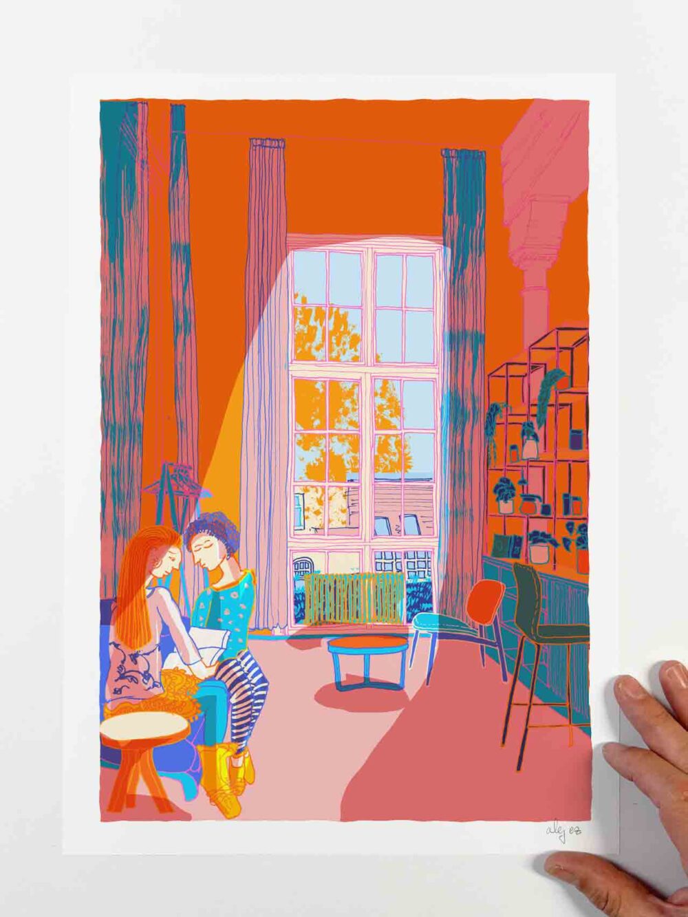 Art print by artists alej ez titled At the Temple Building by the Window Brighton Girls