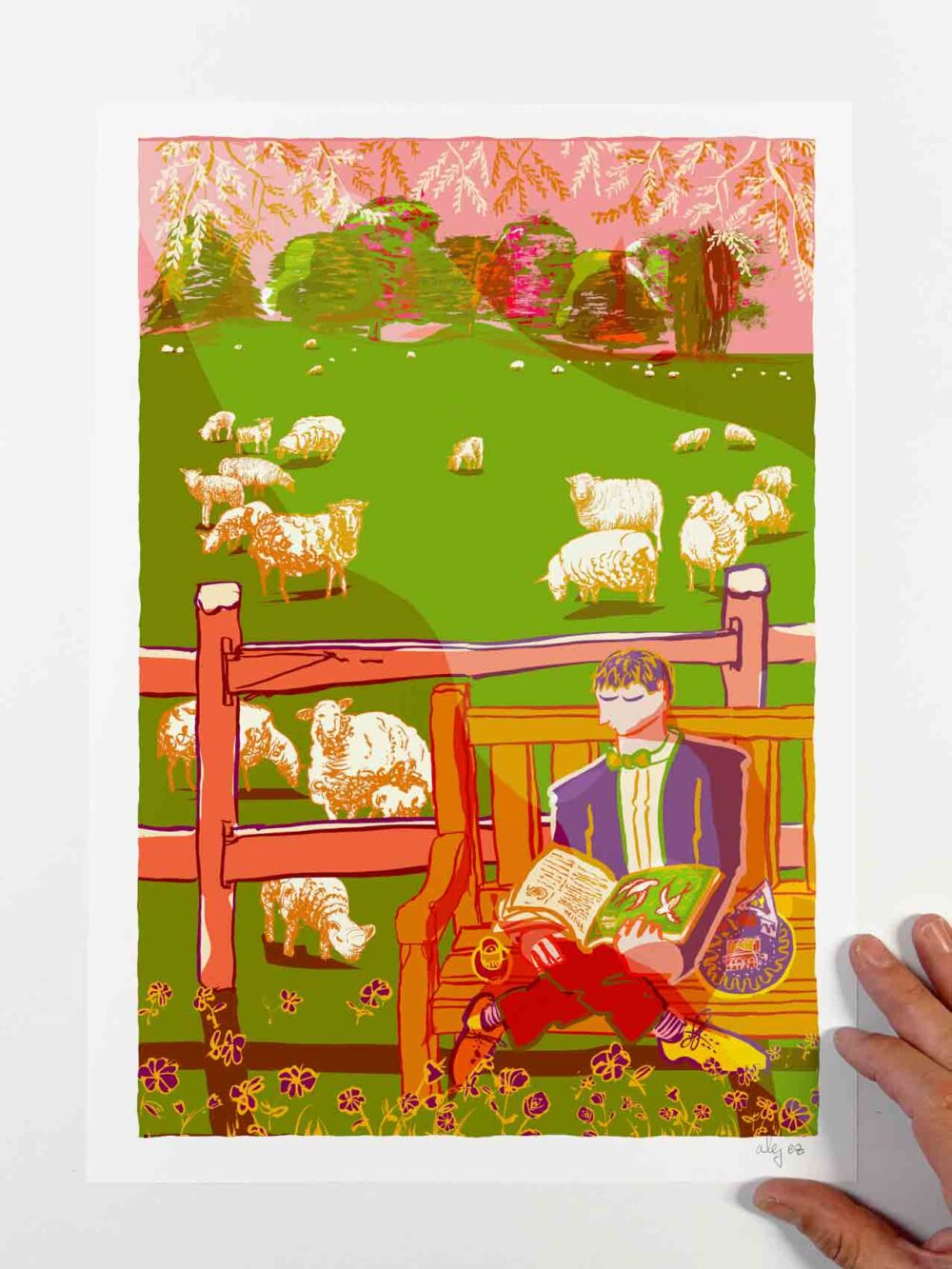 Art print by artist alej ez tiled Sheep Grazing in the Fields Glyndebourne Opera