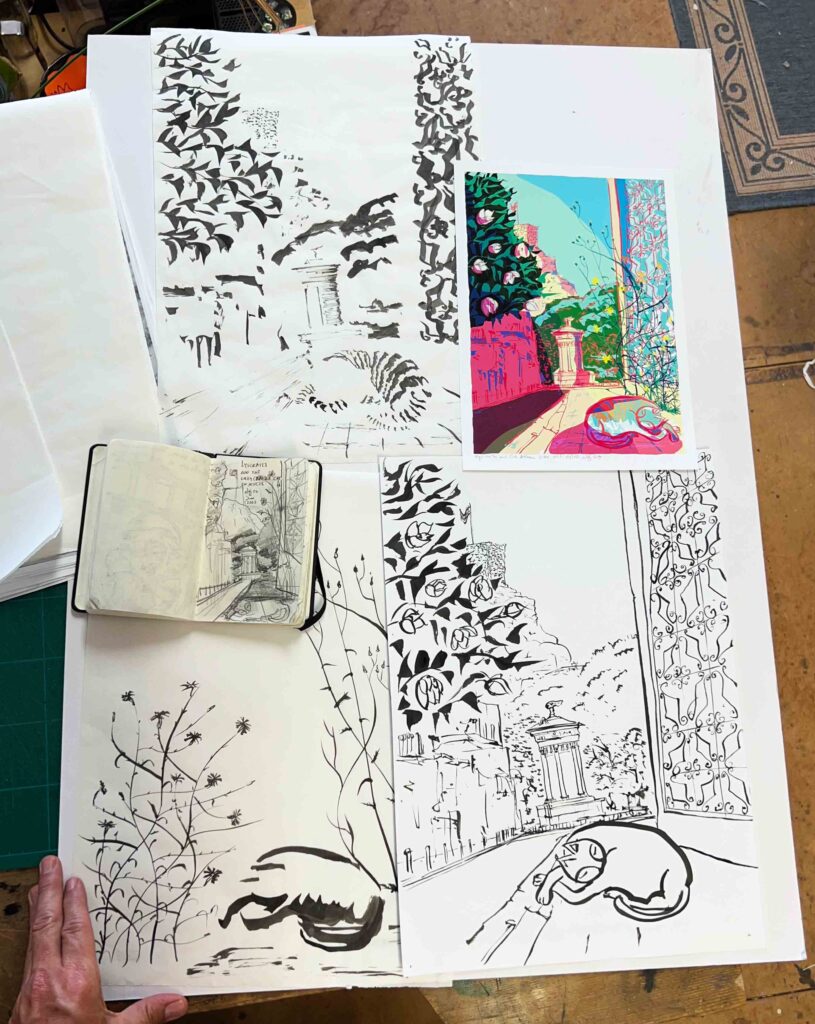 Lysicrates and the Cat Athens ink drawings concept idea and print by alej ez