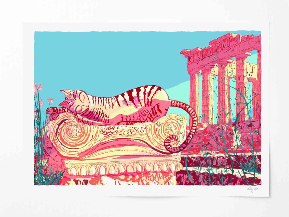 Art print titled The Parthenon The Cat and The Wild Onions by artist alej ez