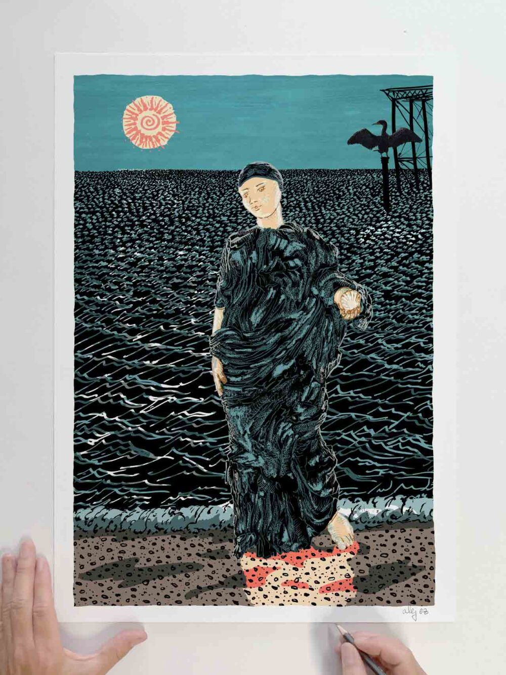 Art print by artist alej ez titled Modern Aphrodite Brighton Beach