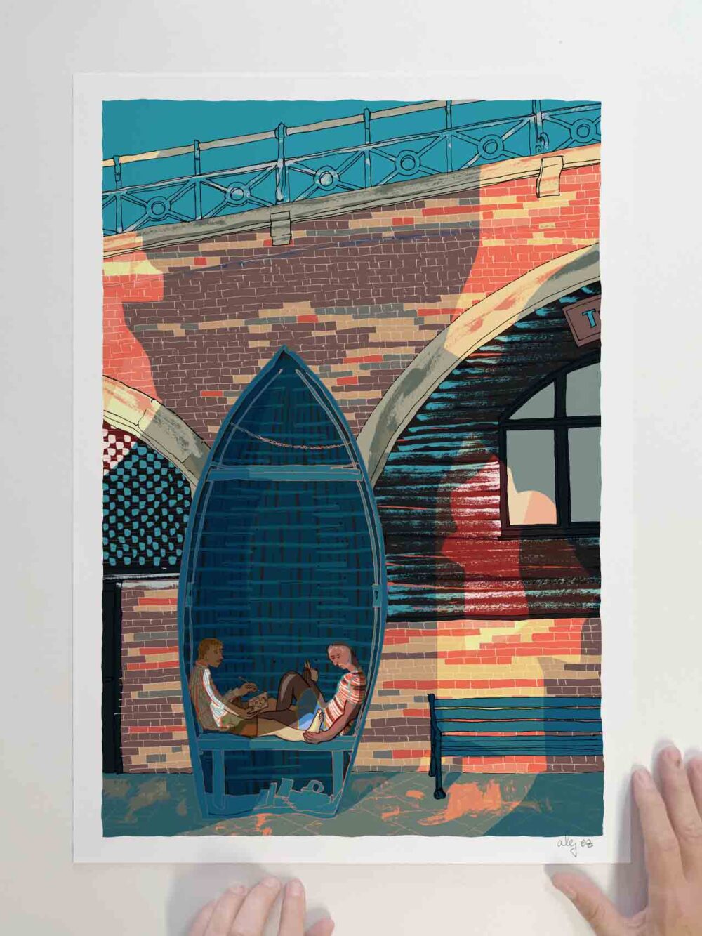 Art print by artist alej ez titled The Upright Boat Brighton Fishing Museum