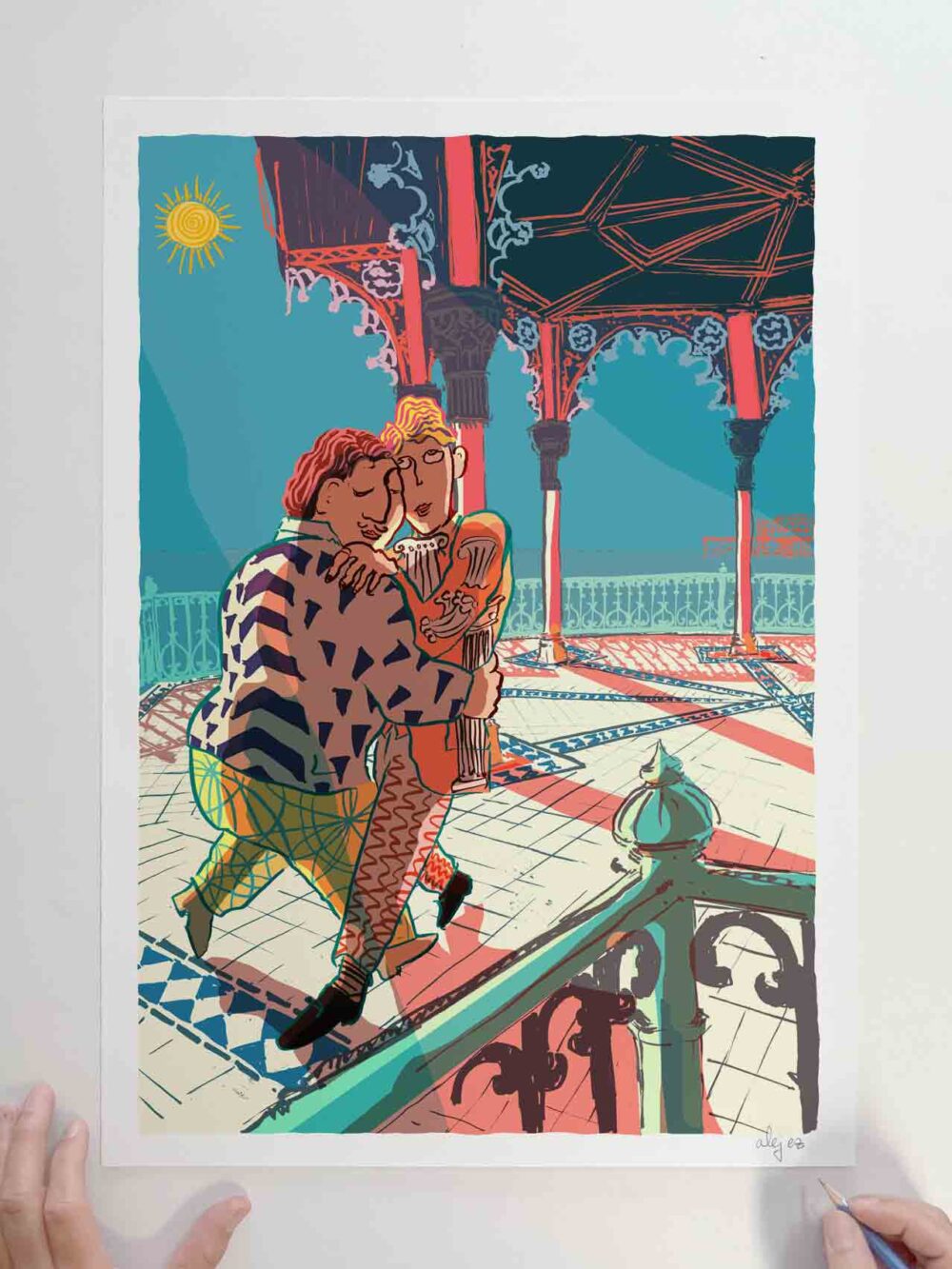 Art print by artist alej ez titled Dancing at the Bandstand Brighton