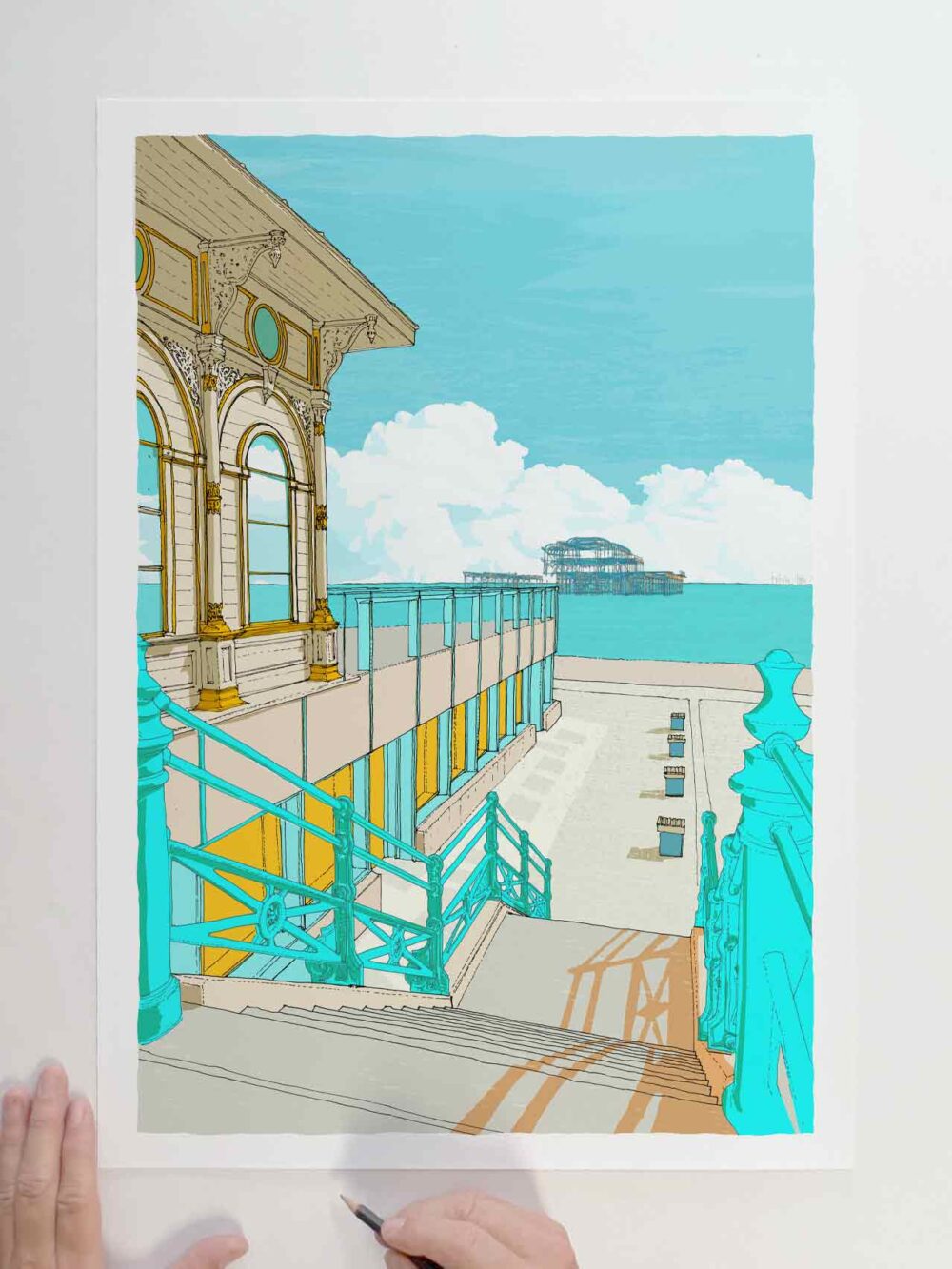 Steps Down to the West Pier Sky Blue