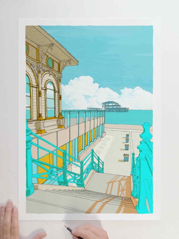Steps Down to the West Pier Sky Blue