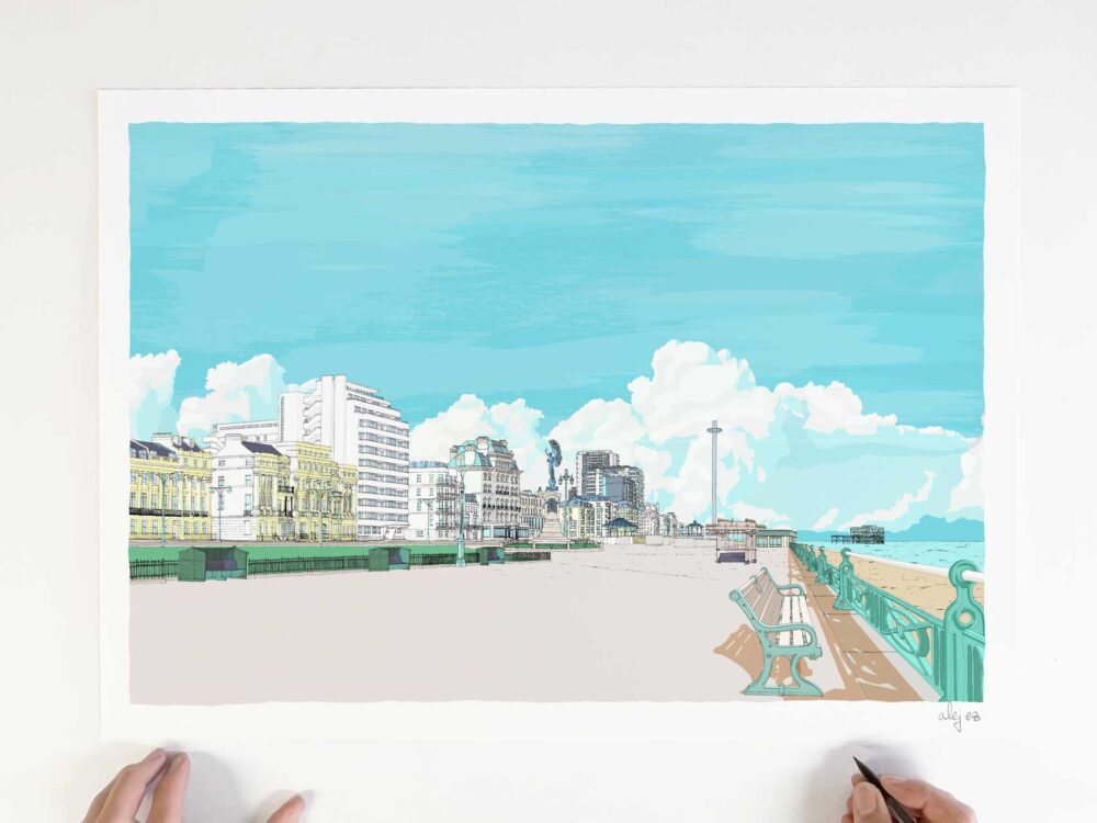 Art print by artist alej ez titled Between Brighton and Hove Sky Blue