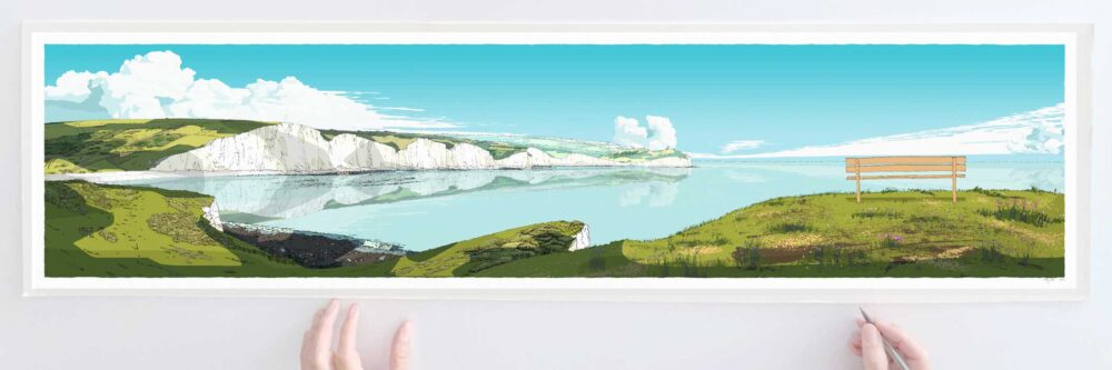 Art print by artist alej ez titled Seven Sisters Cliffs Sky Blue