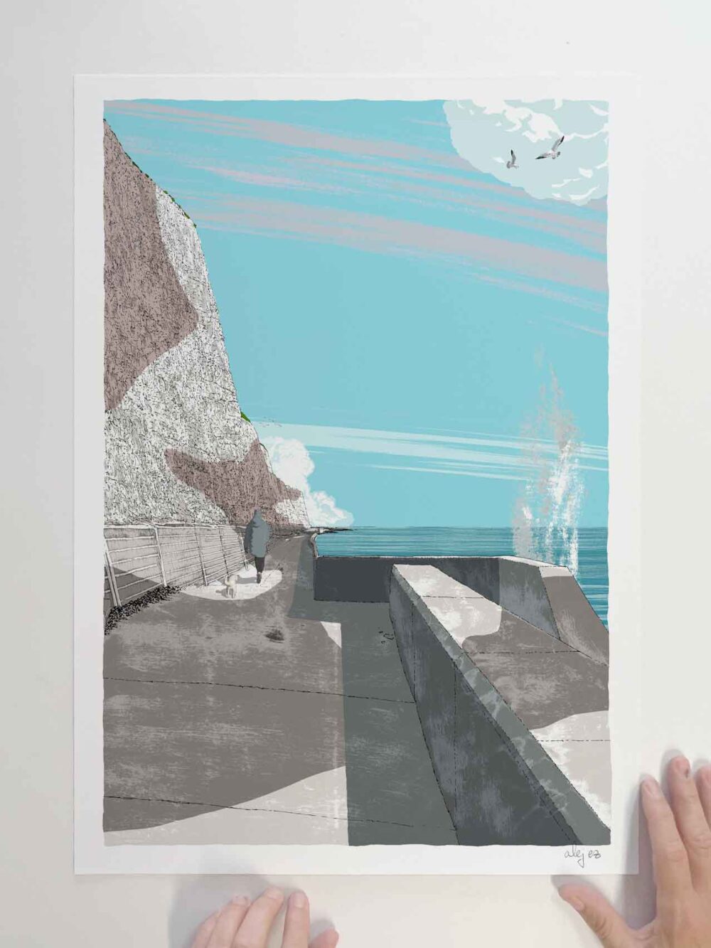 Art print by artist alej ez titled Undercliff Walk Brighton Sky Blue