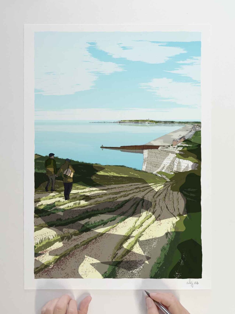 Art print by artist alej ez titled Seaford to Newhaven Sky Blue