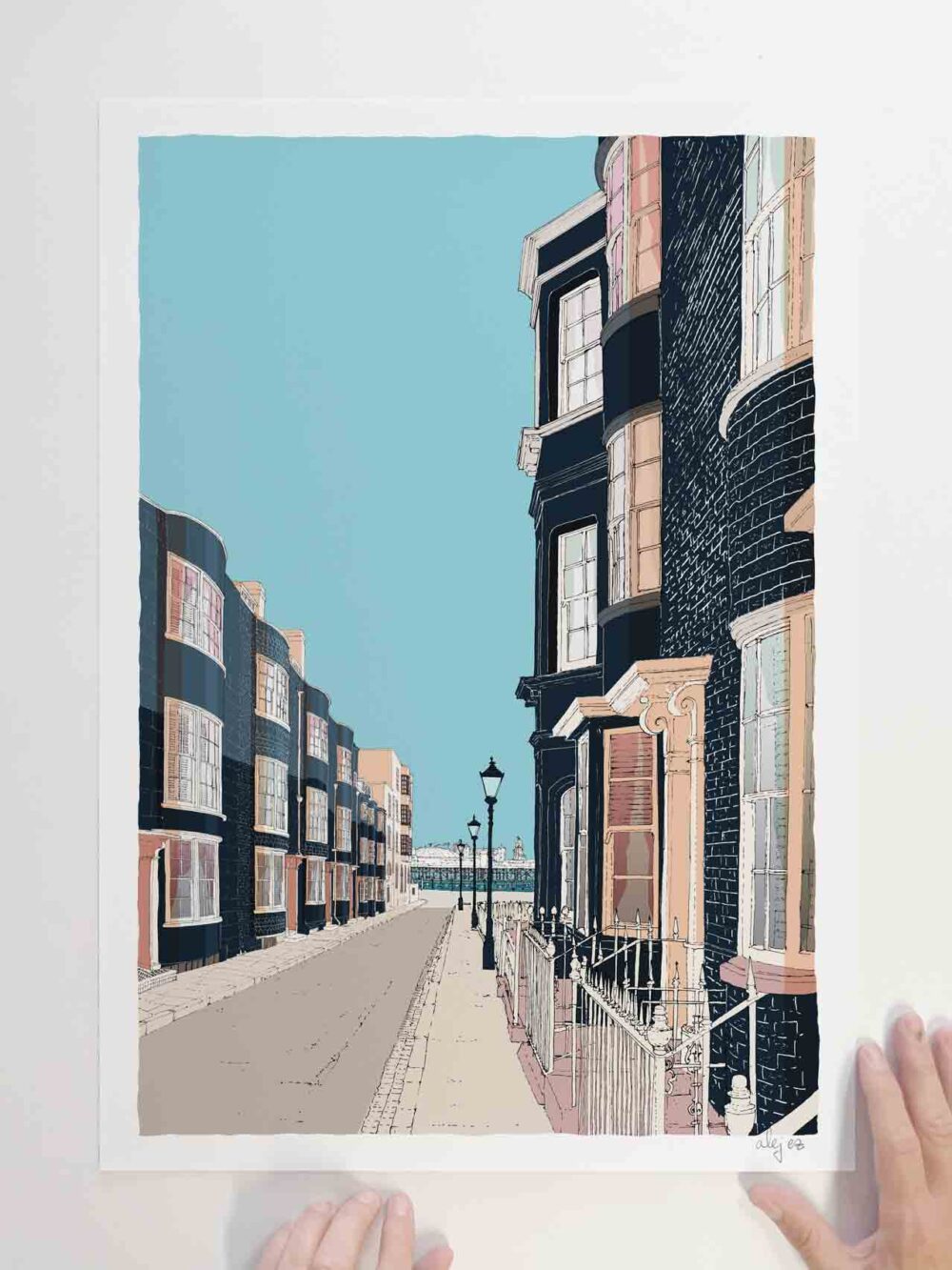 Art print titled Charles Street Brighton Seaside Architecture Blue Sky by artist alej ez
