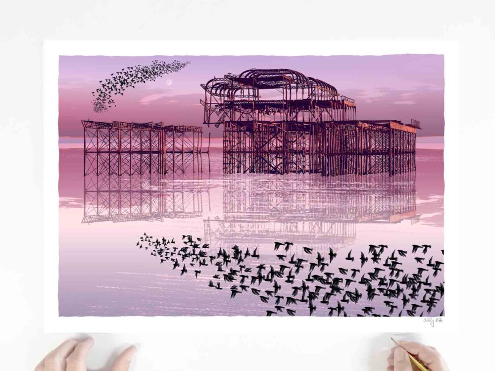 West Pier Murmuration Crescent Moon